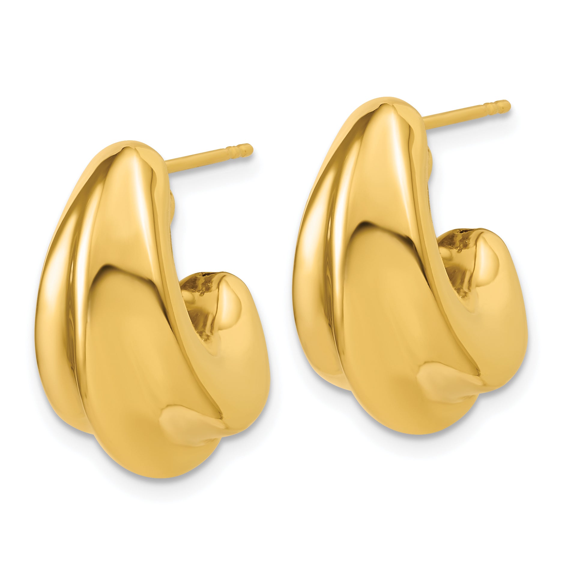 14K Polished Hollow Puffed Grooved J-Hoop Earrings Secondary image