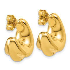 14K Polished Hollow Puffed Grooved J-Hoop Earrings