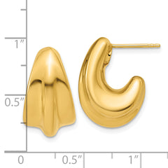 14K Polished Hollow Puffed Grooved J-Hoop Earrings