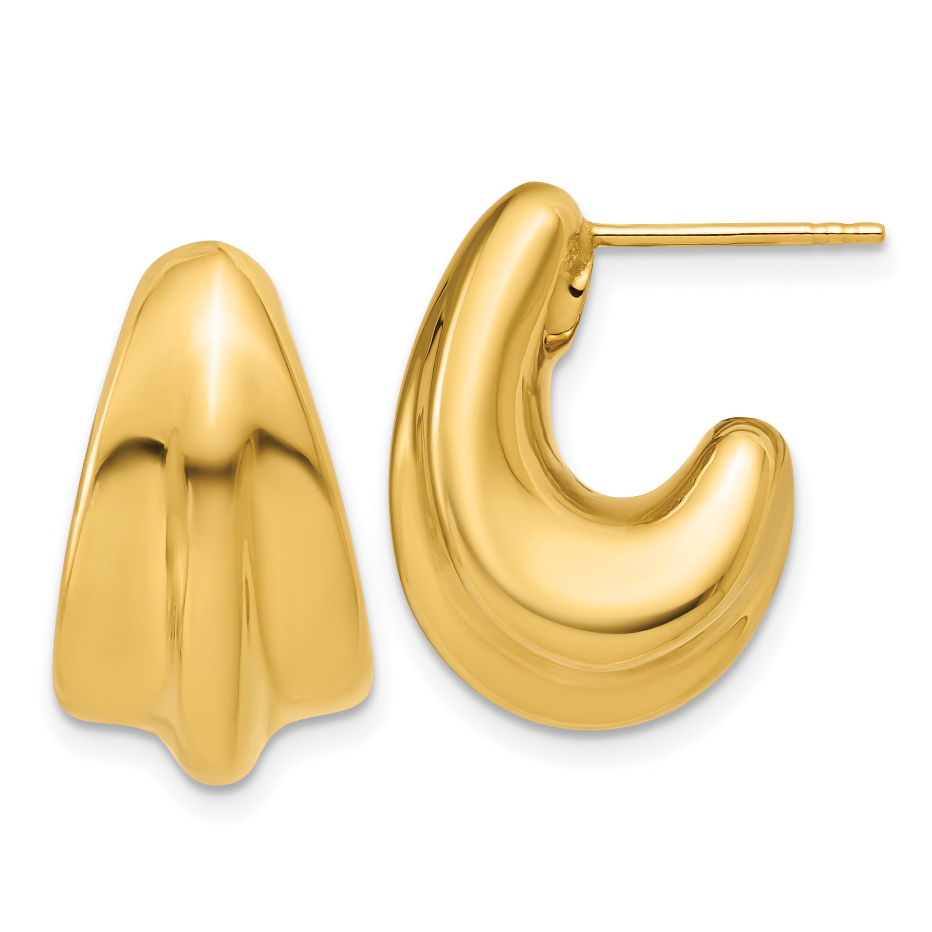 14K Polished Hollow Puffed Grooved J-Hoop Earrings Main image