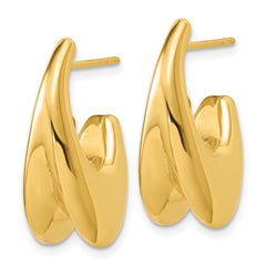 14K Polished Hollow Puffed Grooved J-Hoop Earrings