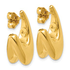 14K Polished Hollow Puffed Grooved J-Hoop Earrings