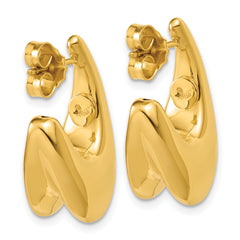 14K Polished Hollow Puffed Grooved J-Hoop Earrings