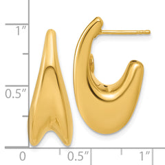 14K Polished Hollow Puffed Grooved J-Hoop Earrings