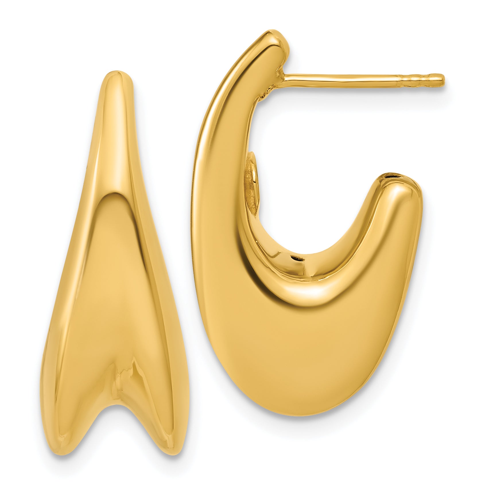 14K Polished Hollow Puffed Grooved J-Hoop Earrings Main image