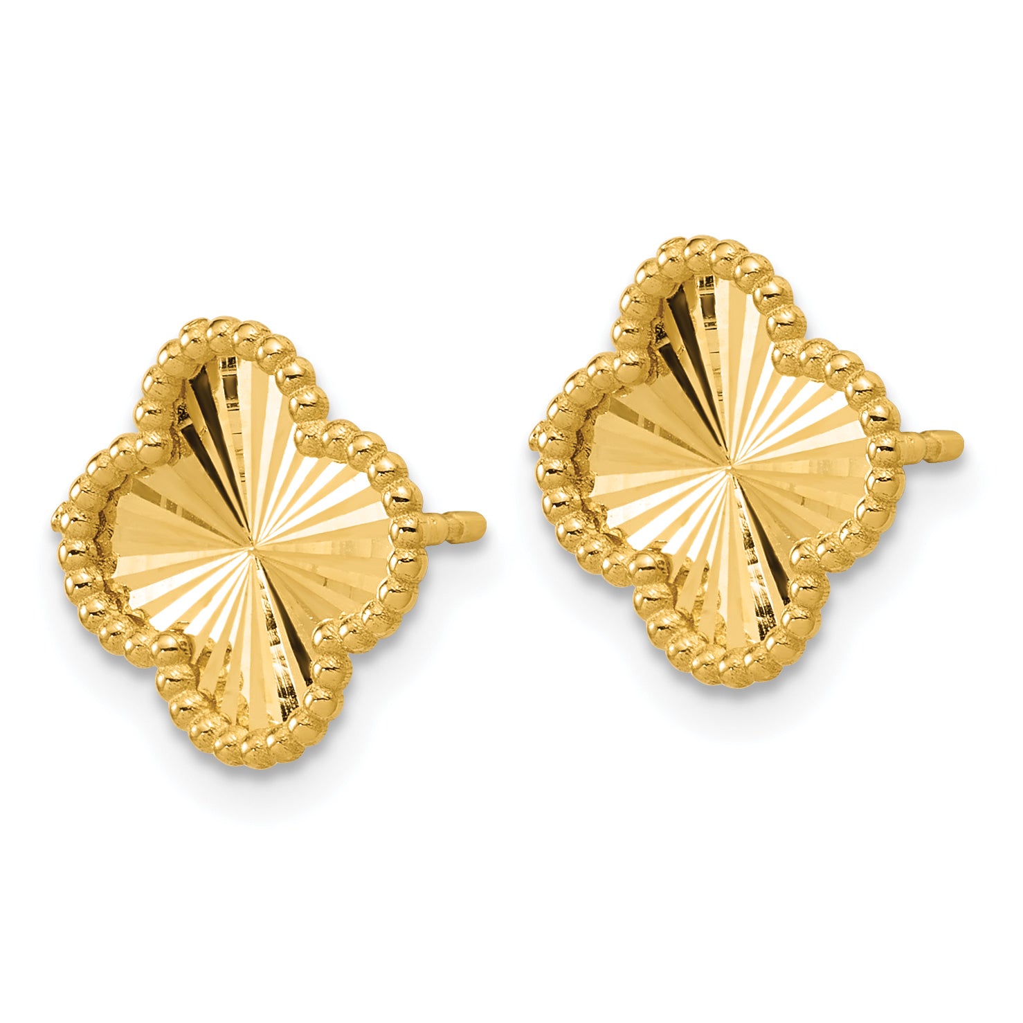 14K Polished and Diamond-cut Clover Post Earrings Secondary image