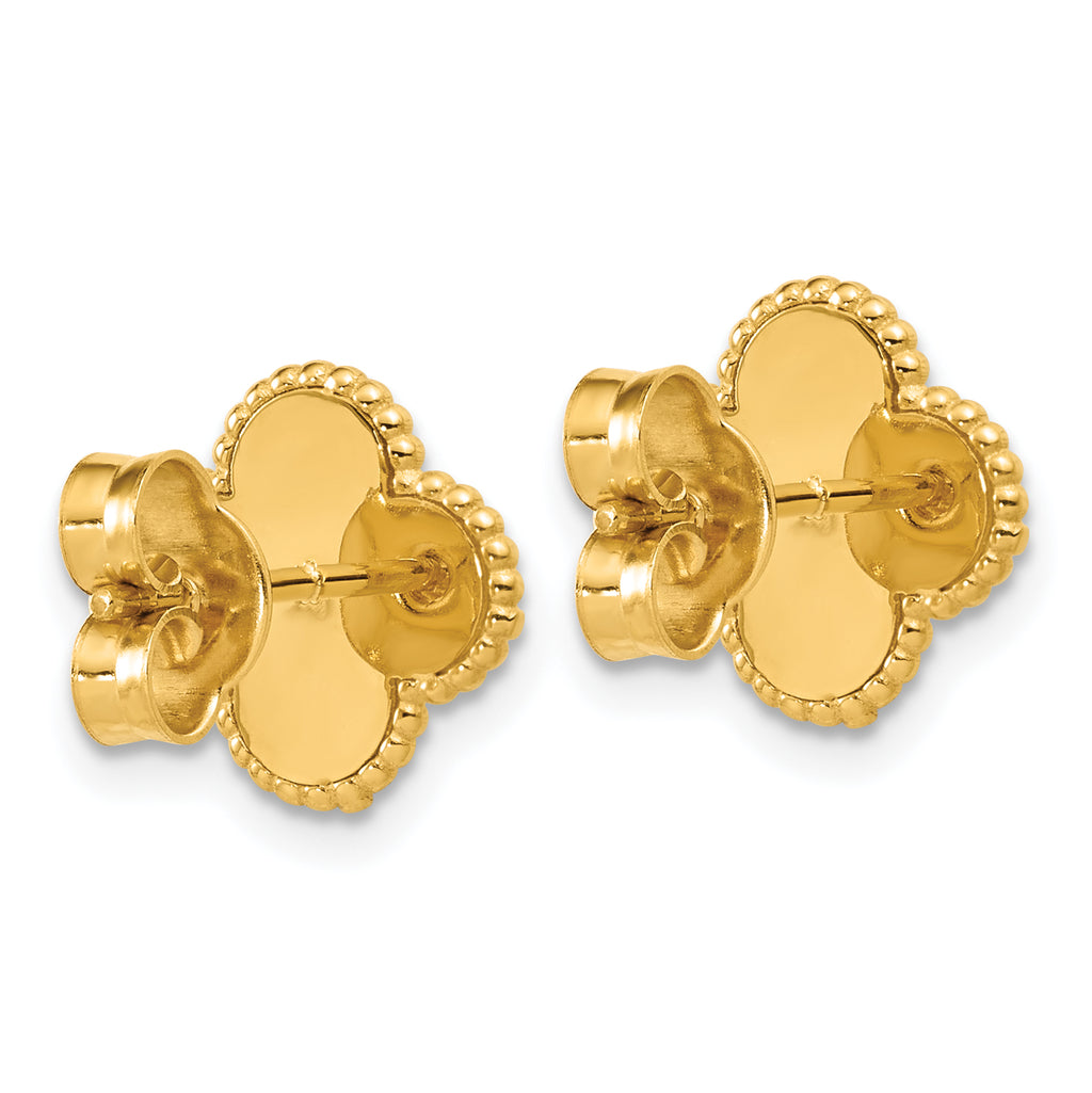 14K Polished and Diamond-cut Clover Post Earrings