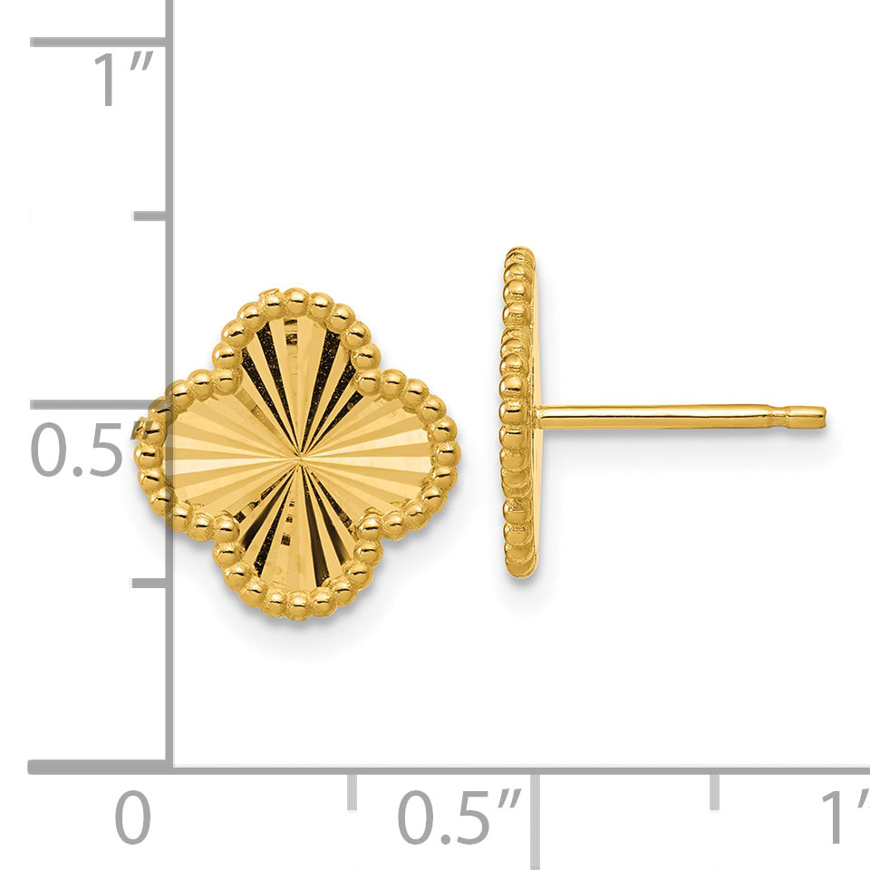 14K Polished and Diamond-cut Clover Post Earrings