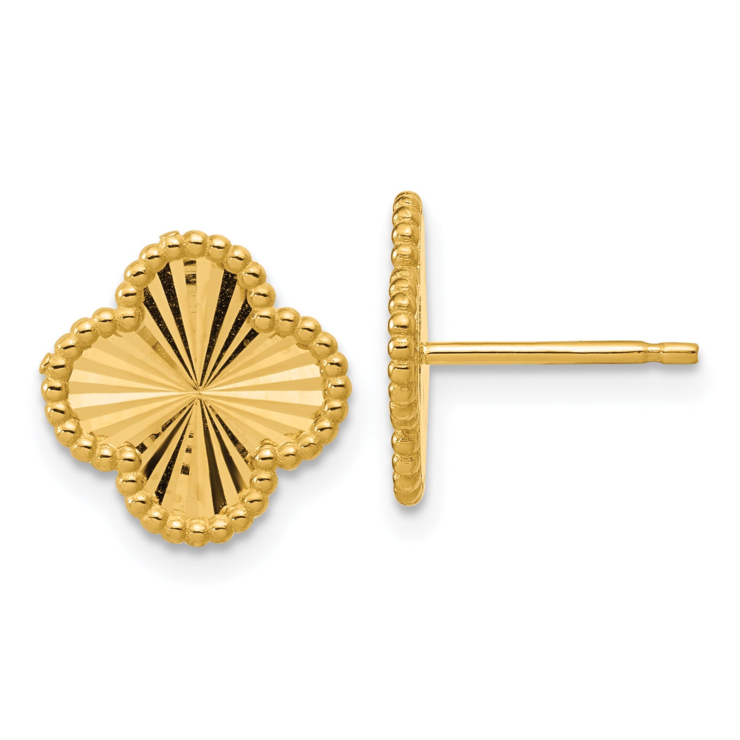14K Polished and Diamond-cut Clover Post Earrings Main image