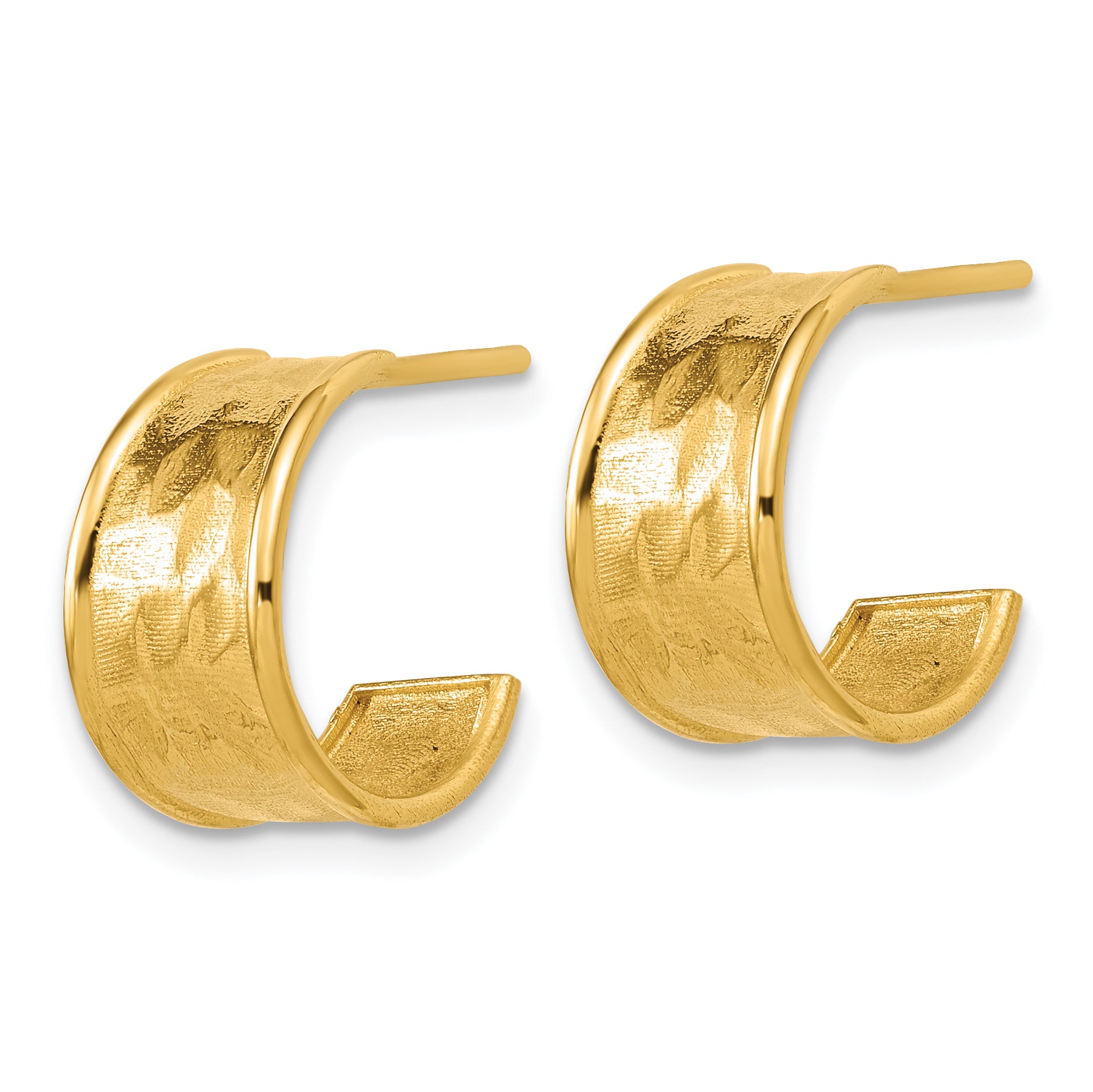 14K Polished and Hammered J-Hoop Earrings
