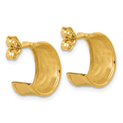 14K Polished and Hammered J-Hoop Earrings