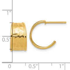 14K Polished and Hammered J-Hoop Earrings
