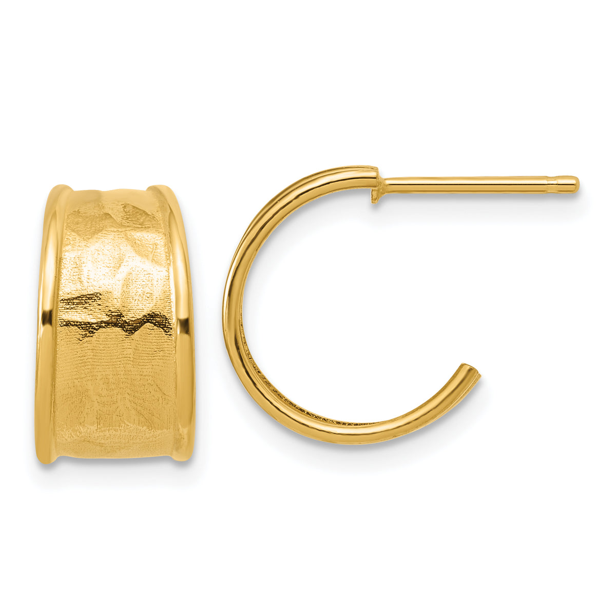 14K Polished and Hammered J-Hoop Earrings
