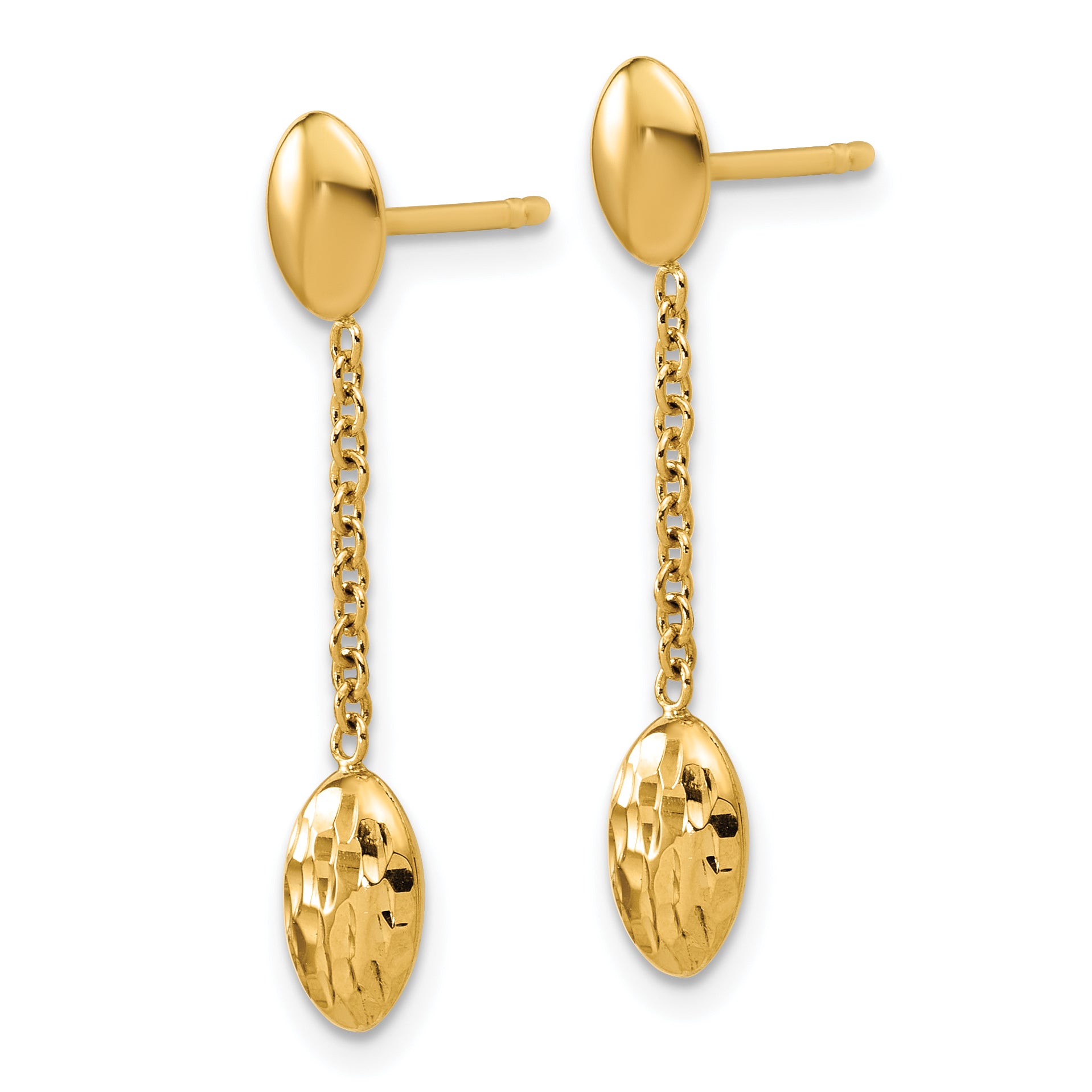 14K Polished and Dia-cut Oval Fancy Dangle Post Earrings