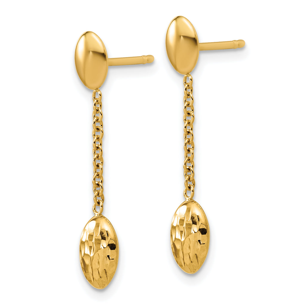 14K Polished and Dia-cut Oval Fancy Dangle Post Earrings