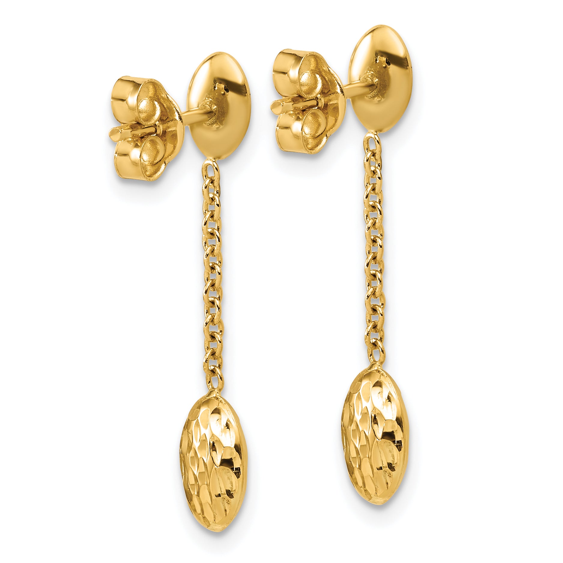 14K Polished and Dia-cut Oval Fancy Dangle Post Earrings