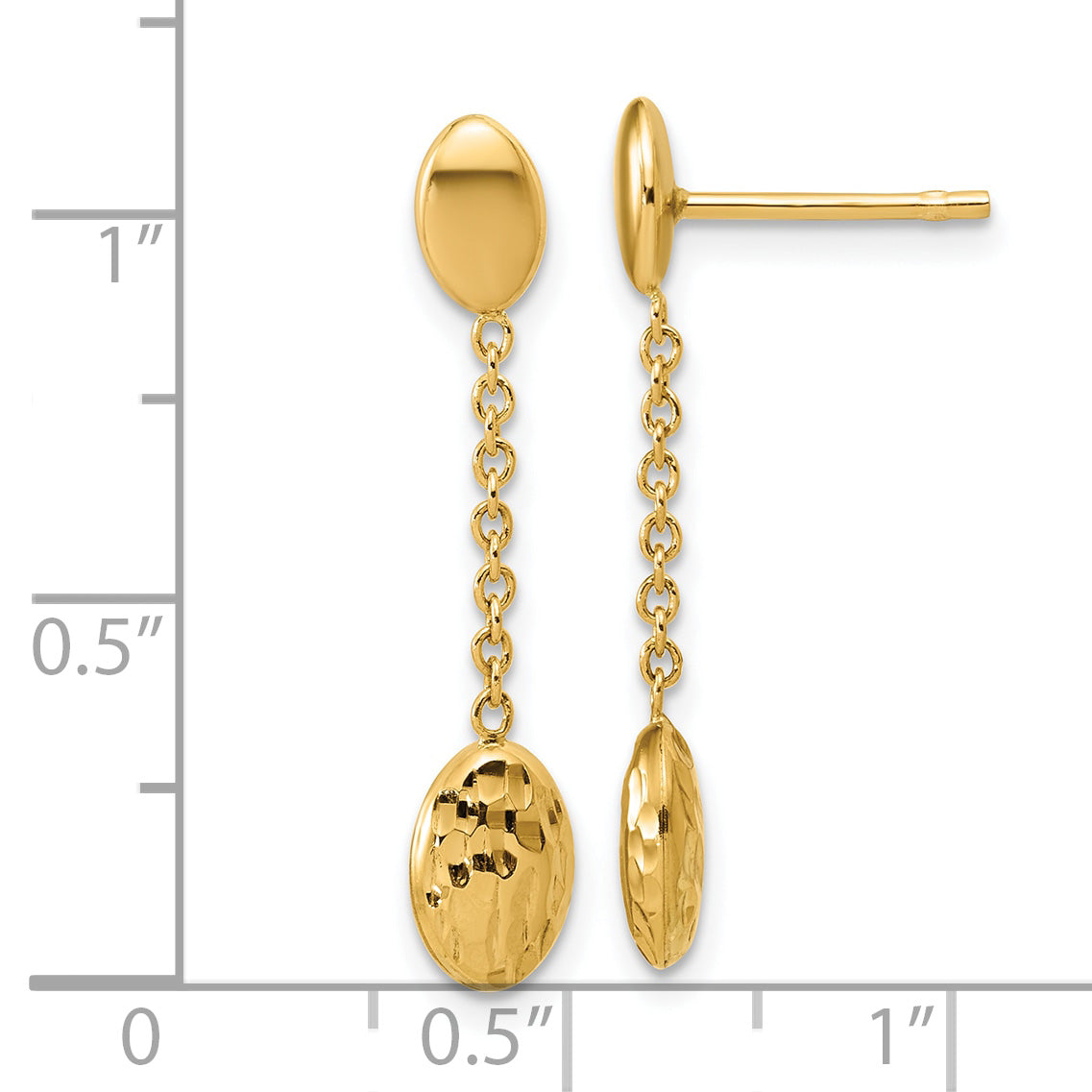 14K Polished and Dia-cut Oval Fancy Dangle Post Earrings