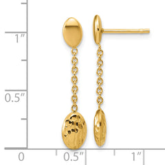 14K Polished and Dia-cut Oval Fancy Dangle Post Earrings