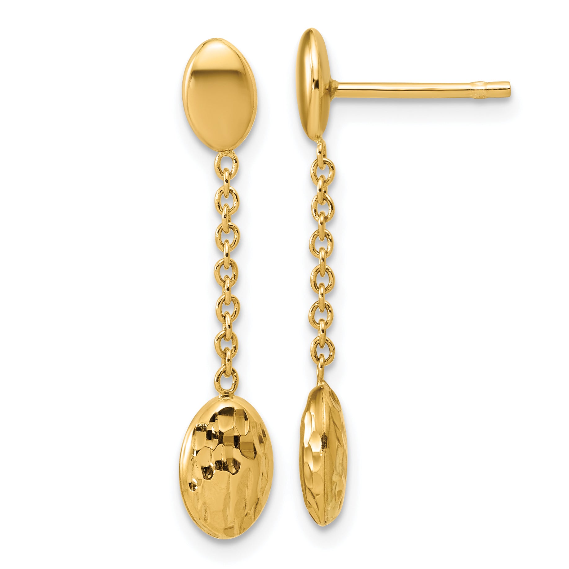 14K Polished and Dia-cut Oval Fancy Dangle Post Earrings Main image