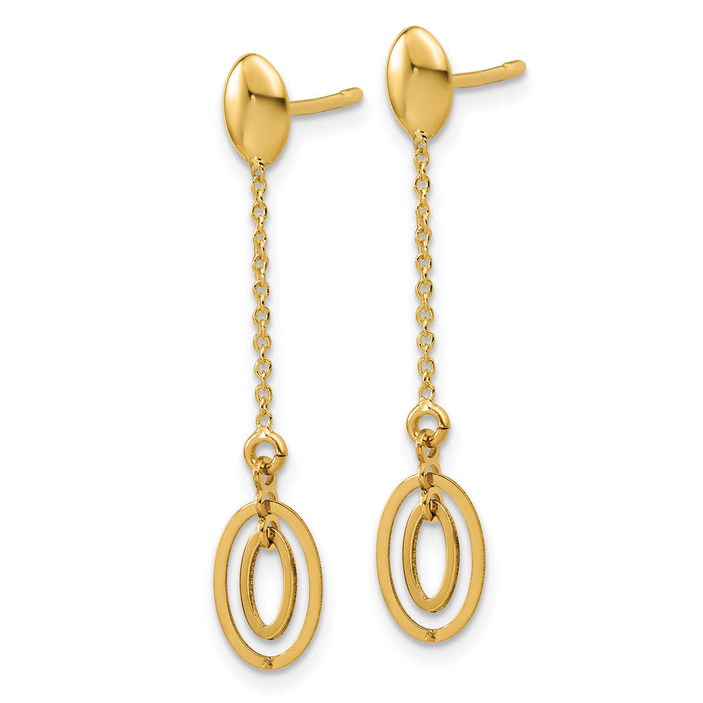 14K Polished Fancy Oval Dangle Post Earrings