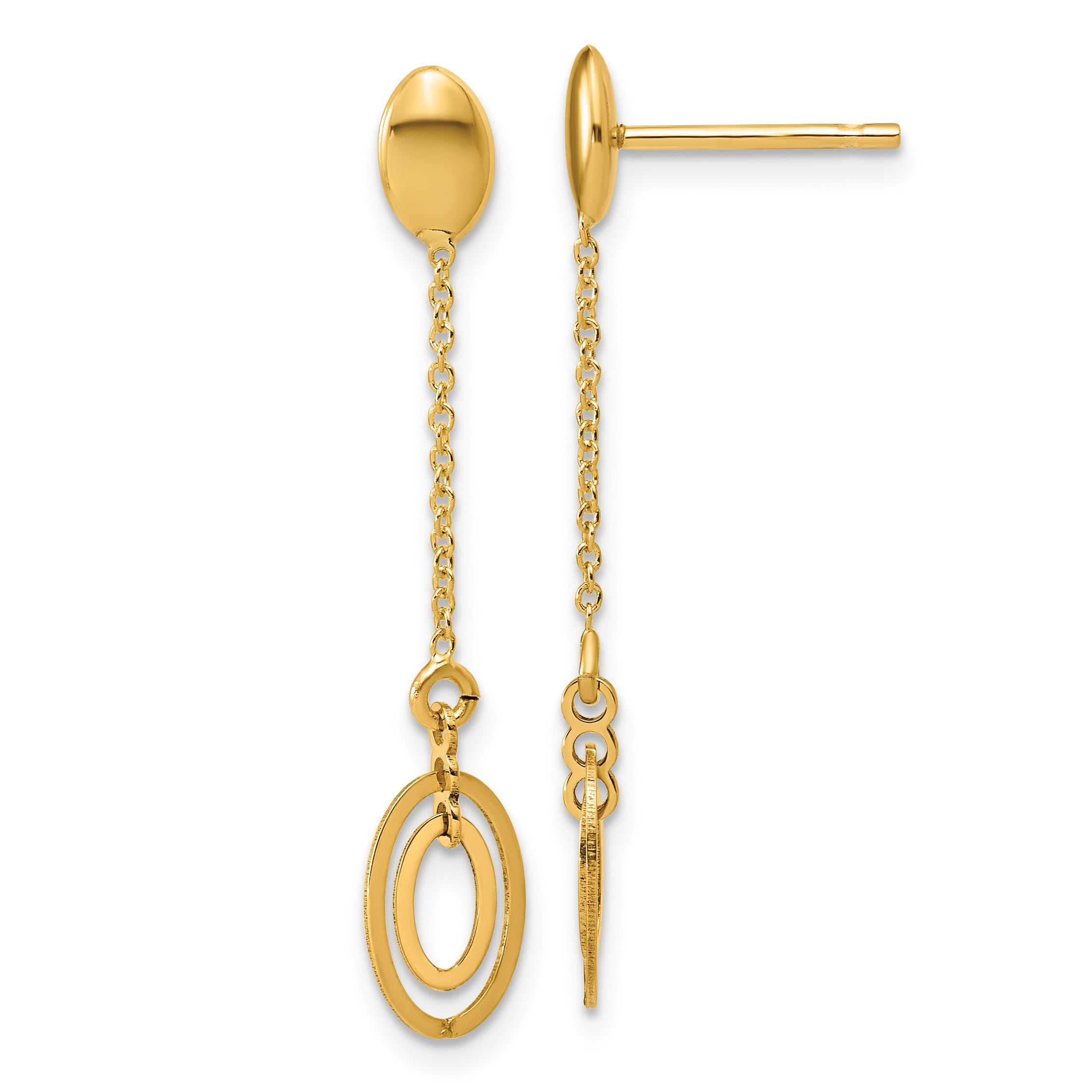 14K Polished Fancy Oval Dangle Post Earrings Main image