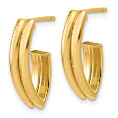14K Polished and Grooved J-Hoop Earrings