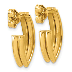 14K Polished and Grooved J-Hoop Earrings