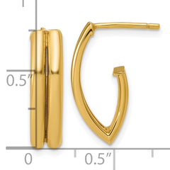 14K Polished and Grooved J-Hoop Earrings