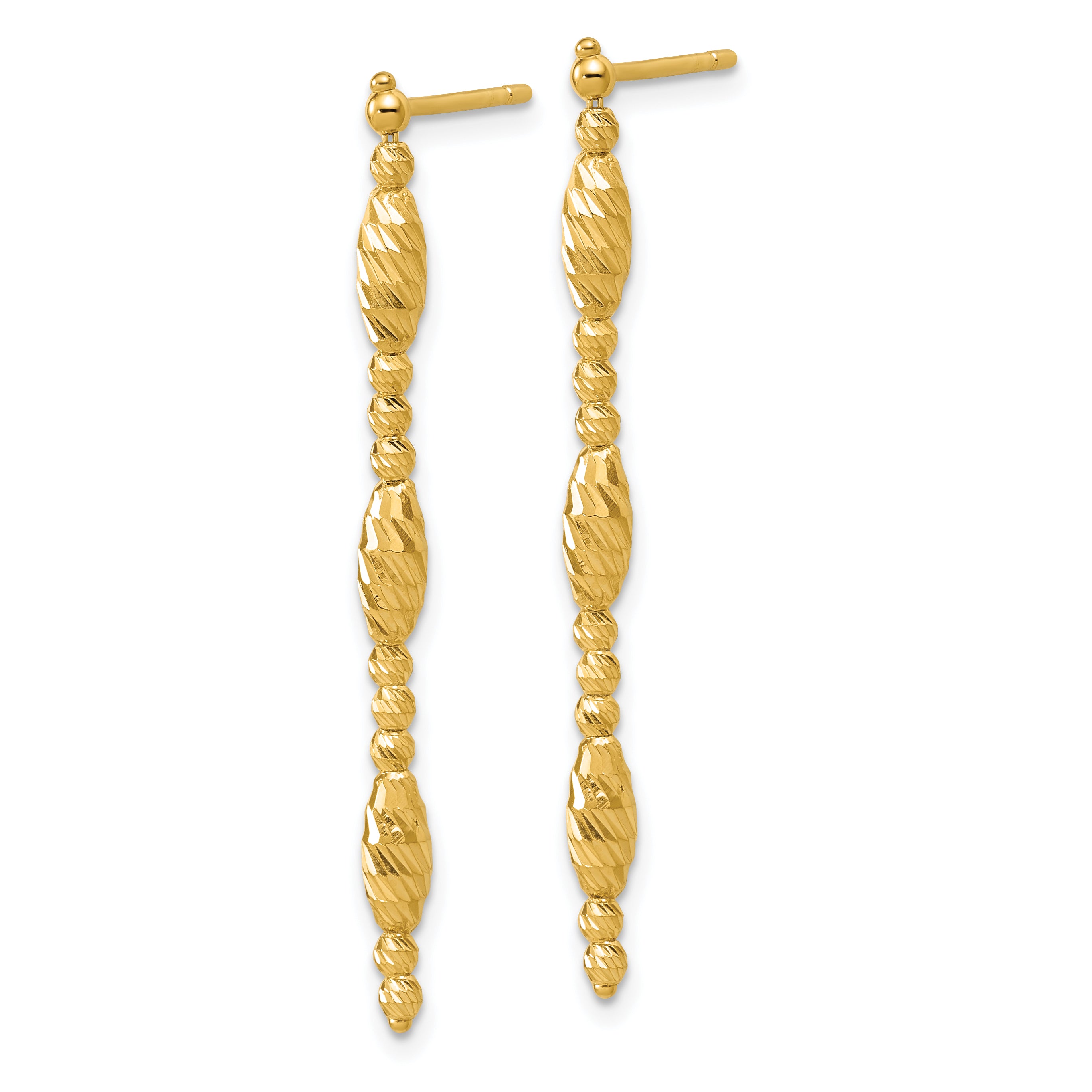14K Polished and Diamond-cut Beaded Fancy Dangle Post Earrings