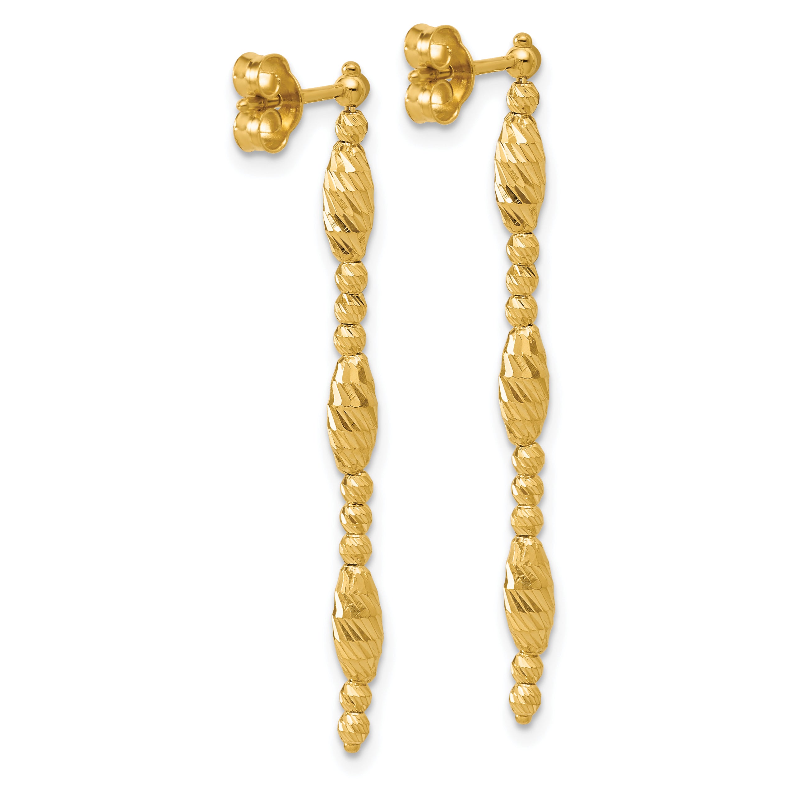 14K Polished and Diamond-cut Beaded Fancy Dangle Post Earrings