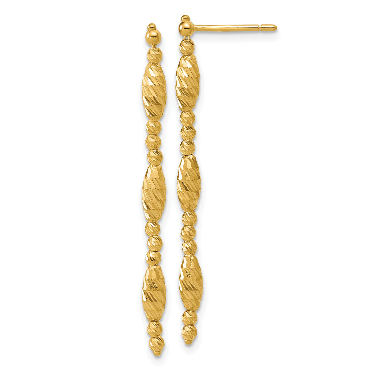 14K Polished and Diamond-cut Beaded Fancy Dangle Post Earrings