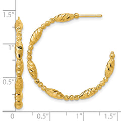 14K Polished and Diamond-cut Beaded Fancy J-Hoop Post Earrings