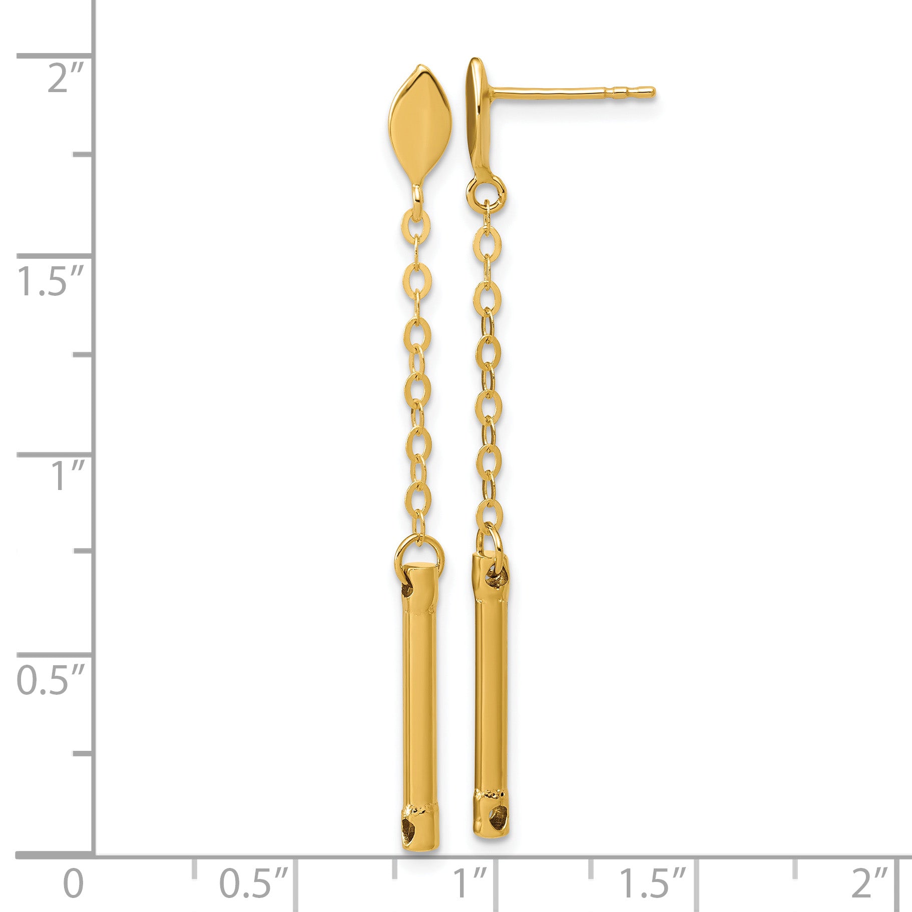 14K Polished Bar Dangle Post Earrings