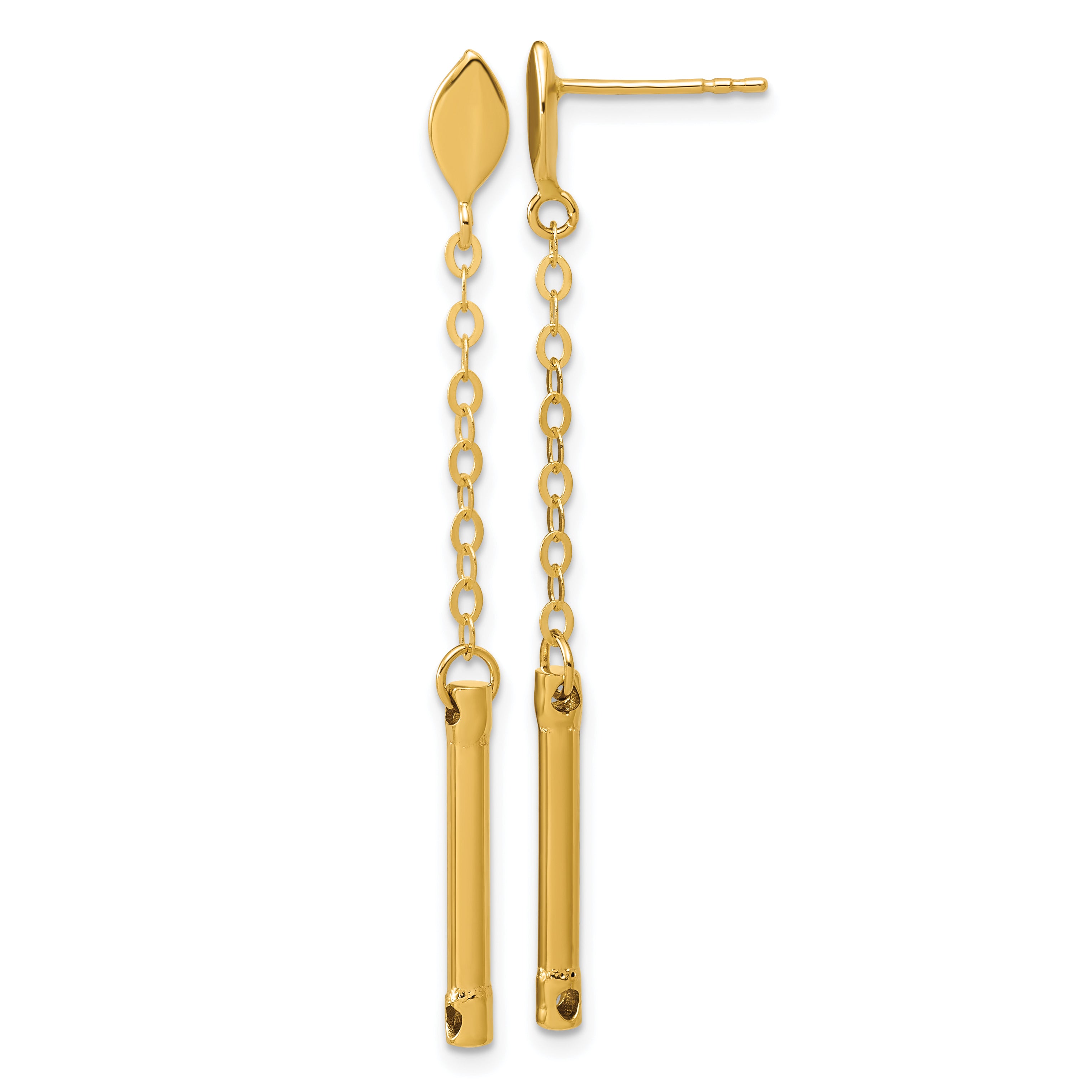 14K Polished Bar Dangle Post Earrings