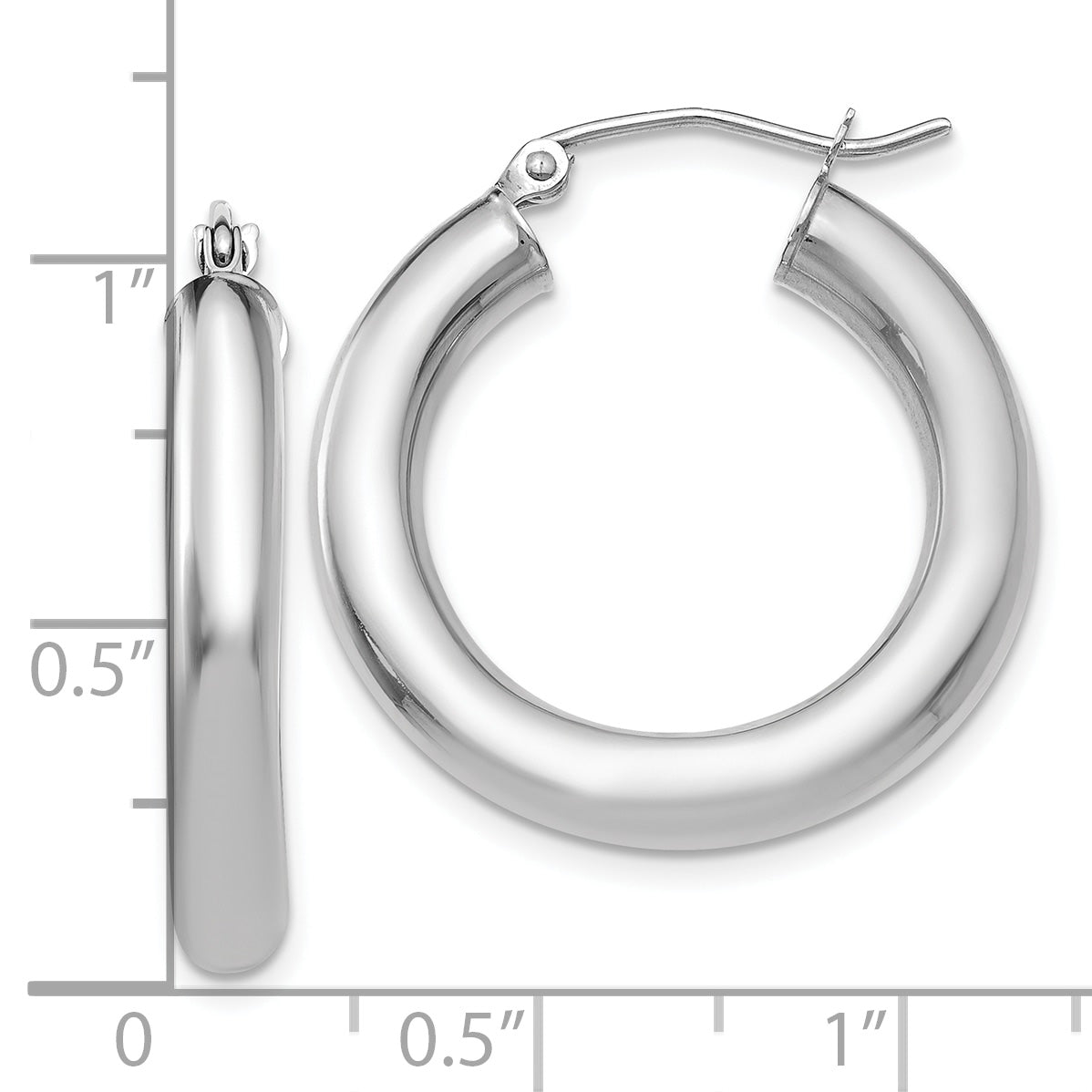 14k White Gold Polished 5mm x 25mm Lightweight Hoop Earrings