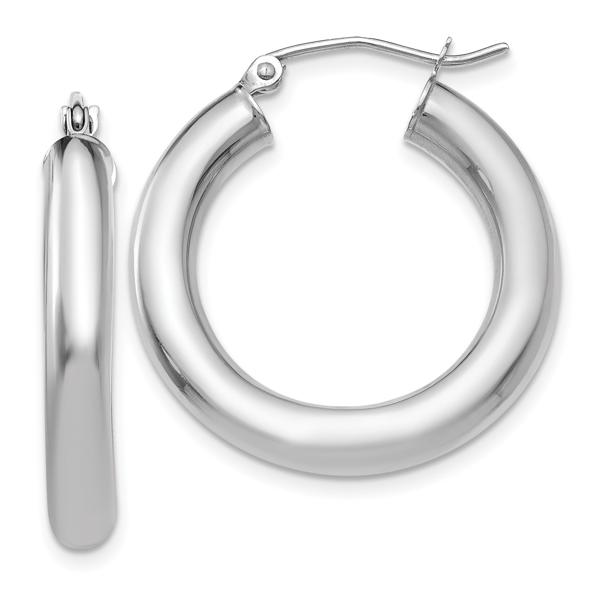 14k White Gold Polished 5mm x 25mm Lightweight Hoop Earrings