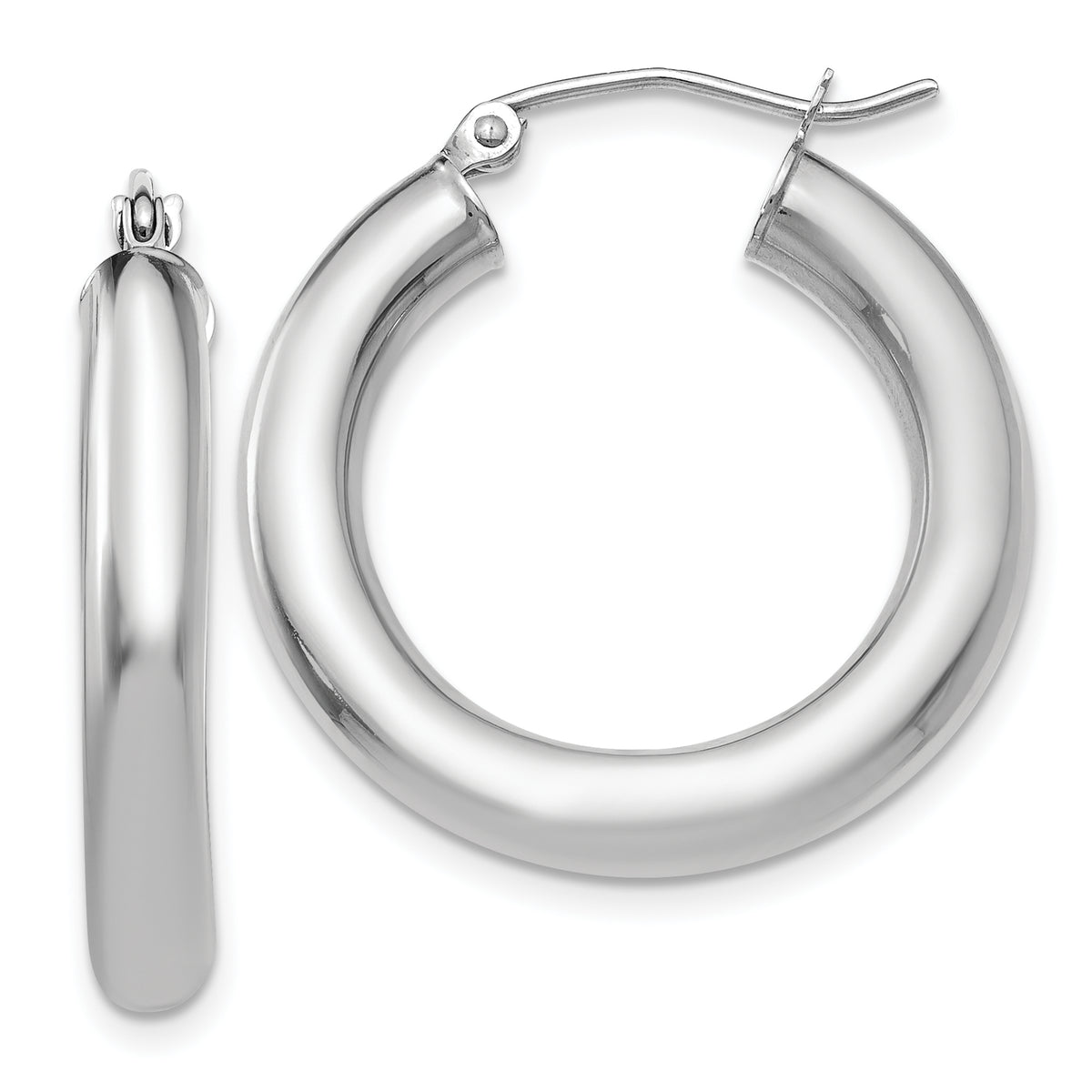 14k White Gold Polished 5mm x 25mm Lightweight Hoop Earrings