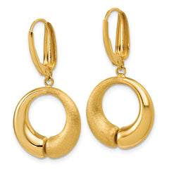 14K Polished and Brushed Circle Leverback Earrings