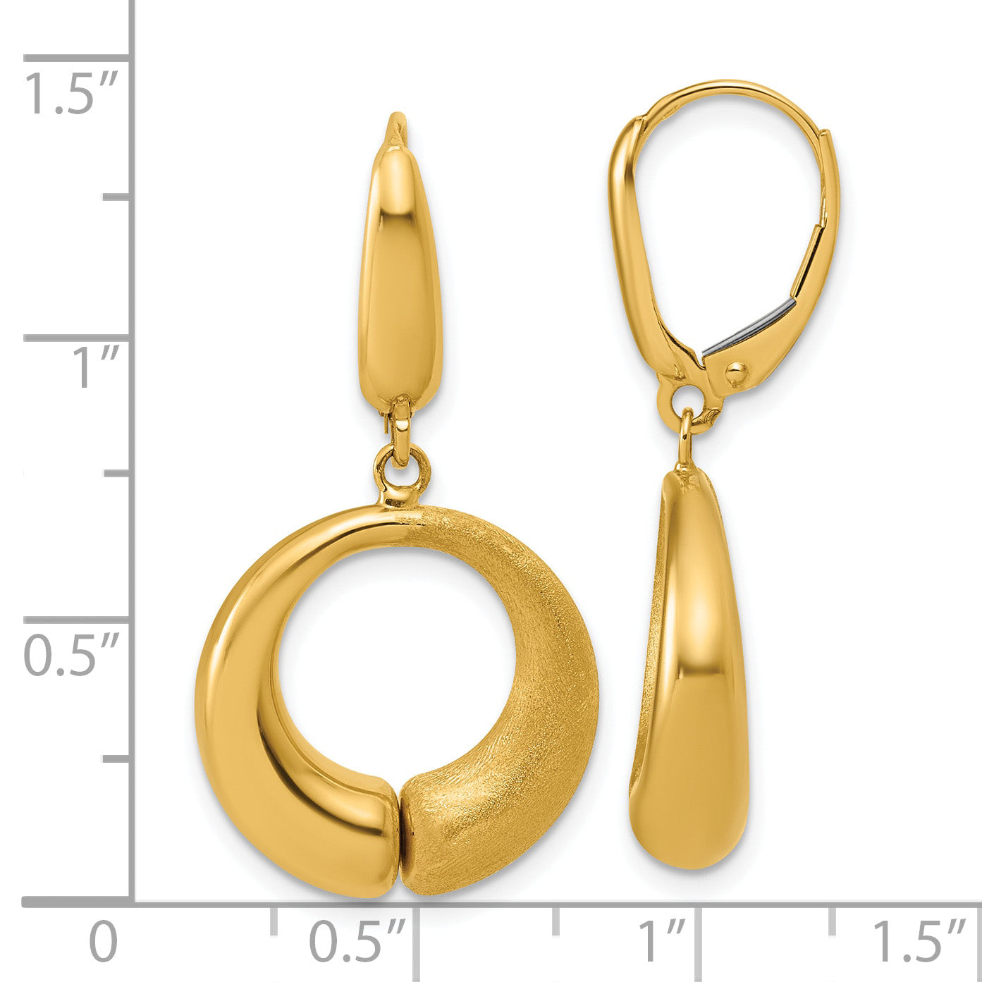 14K Polished and Brushed Circle Leverback Earrings