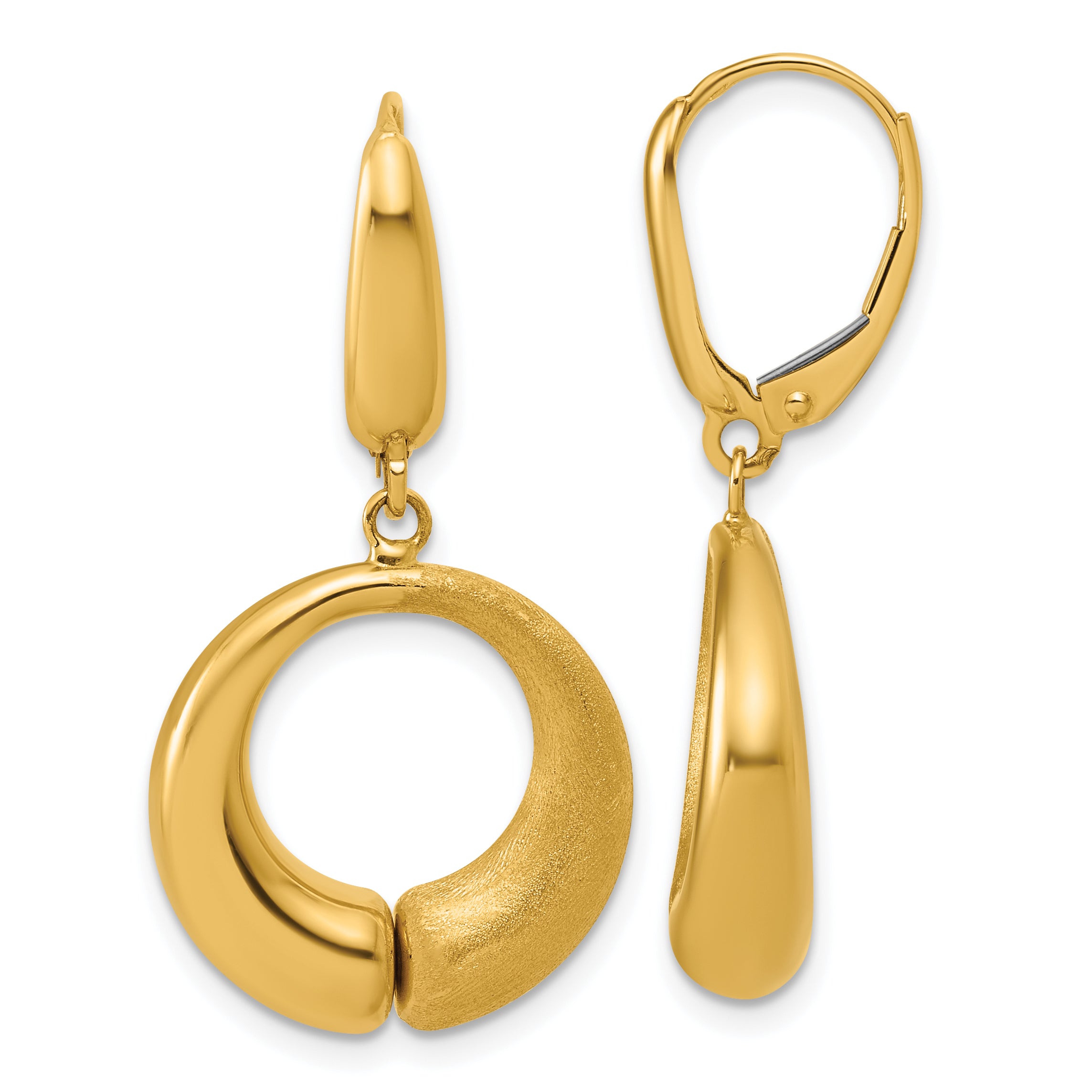 14K Polished and Brushed Circle Leverback Earrings Main image