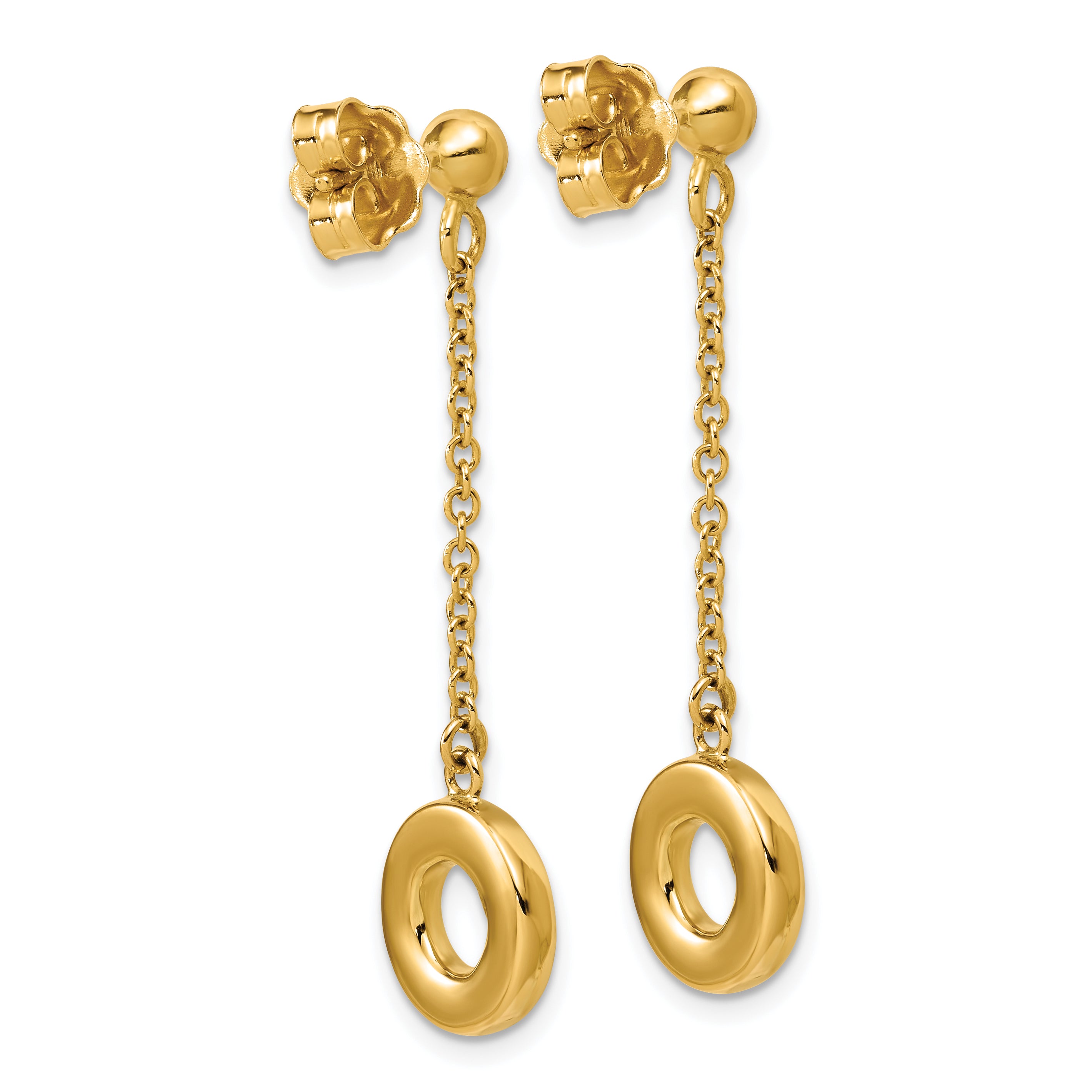 14K Polished Circle Dangle Post Earrings