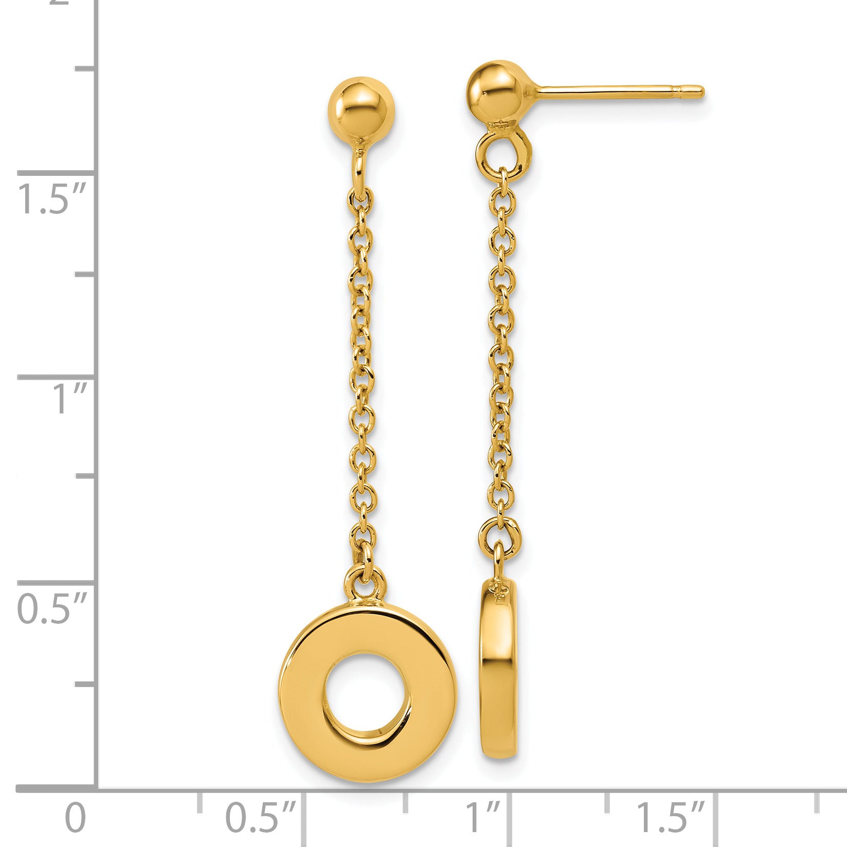 14K Polished Circle Dangle Post Earrings