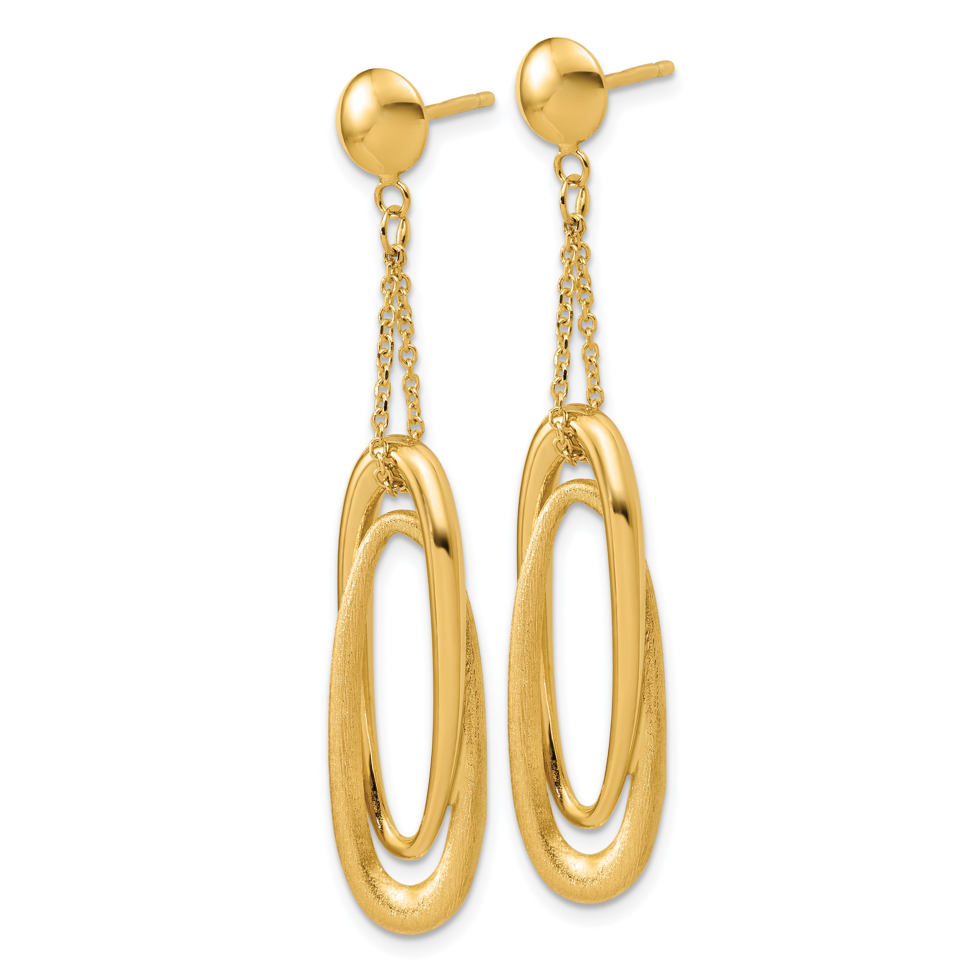 14K Polished and Brushed Fancy Oval Dangle Post Earrings