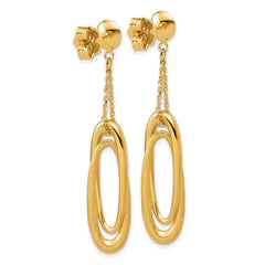 14K Polished and Brushed Fancy Oval Dangle Post Earrings