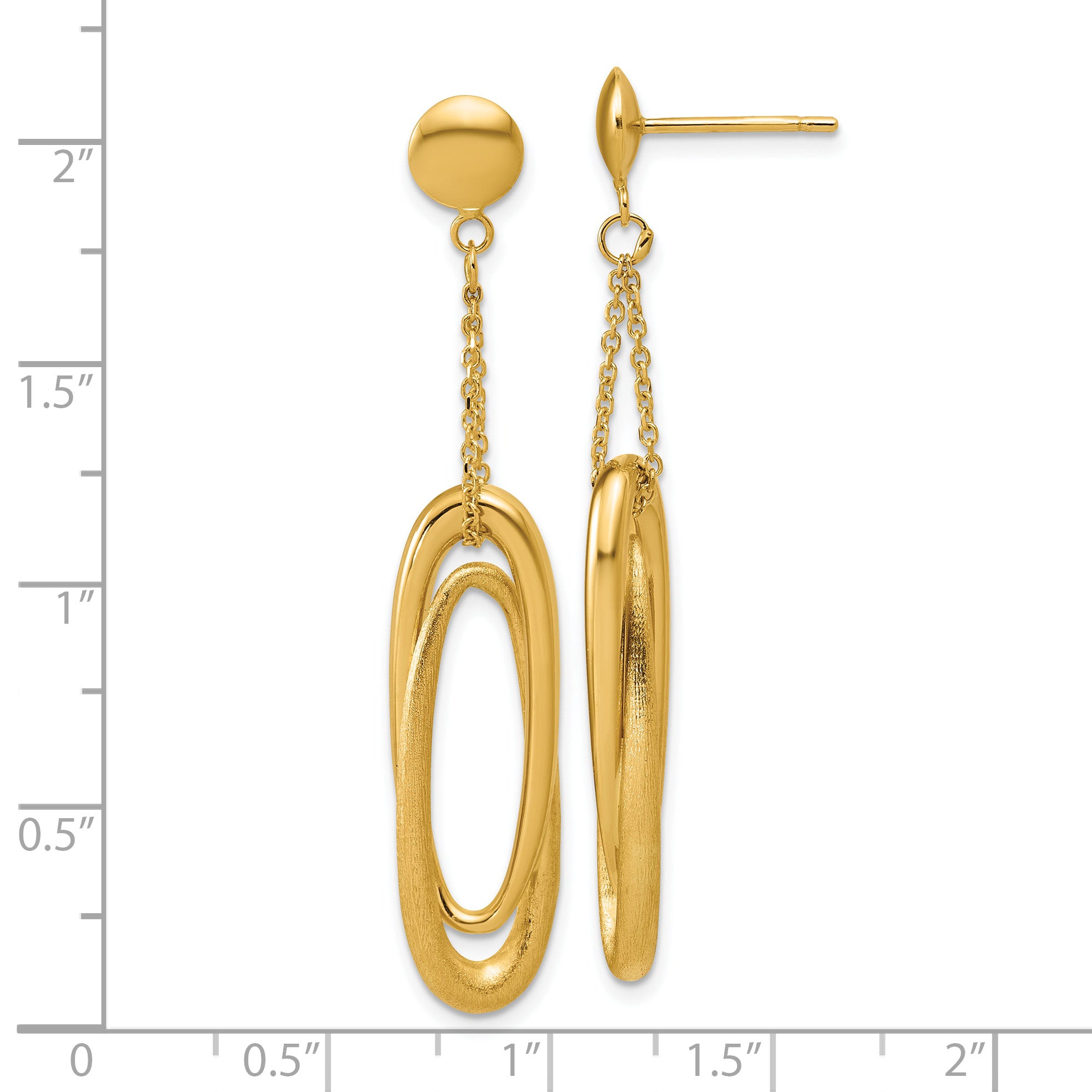 14K Polished and Brushed Fancy Oval Dangle Post Earrings