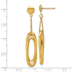14K Polished and Brushed Fancy Oval Dangle Post Earrings