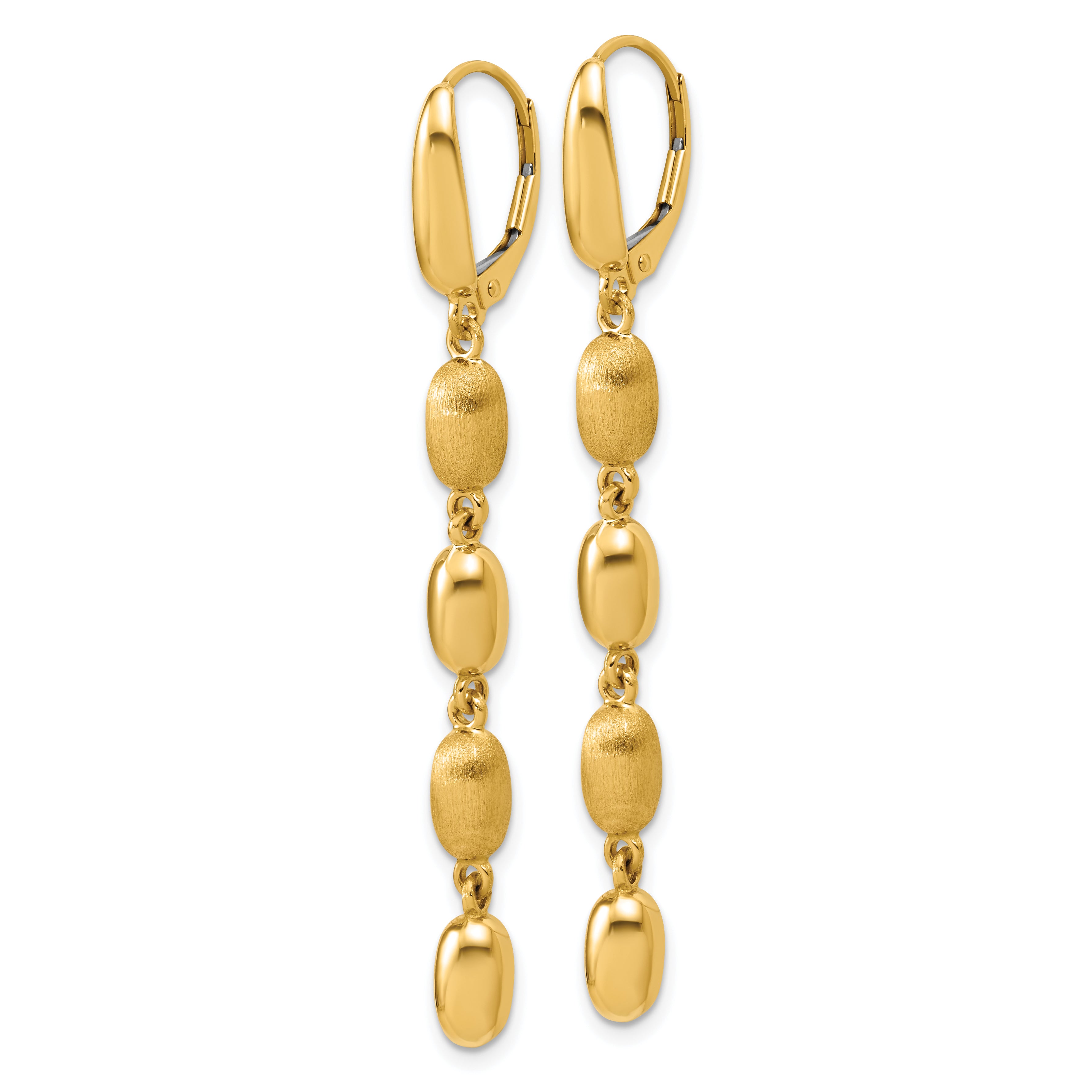 14K Polished and Brushed Fancy Leverback Dangle Earrings