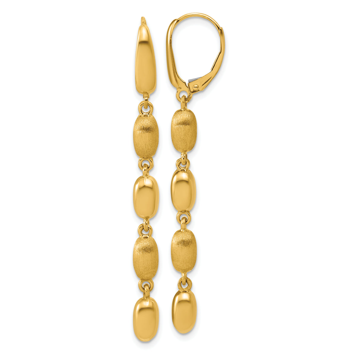 14K Polished and Brushed Fancy Leverback Dangle Earrings