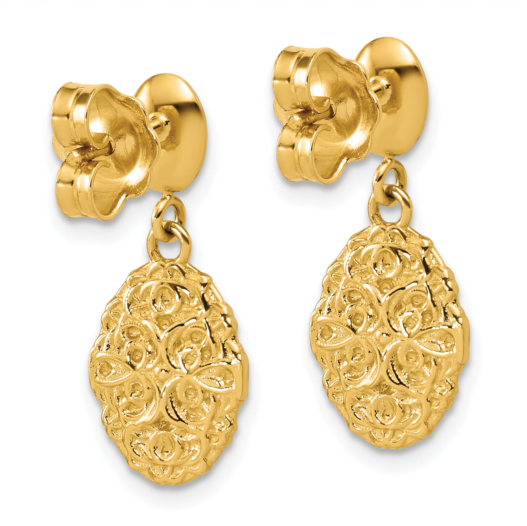 14K Polished Oval Textured Dangle Post Earrings