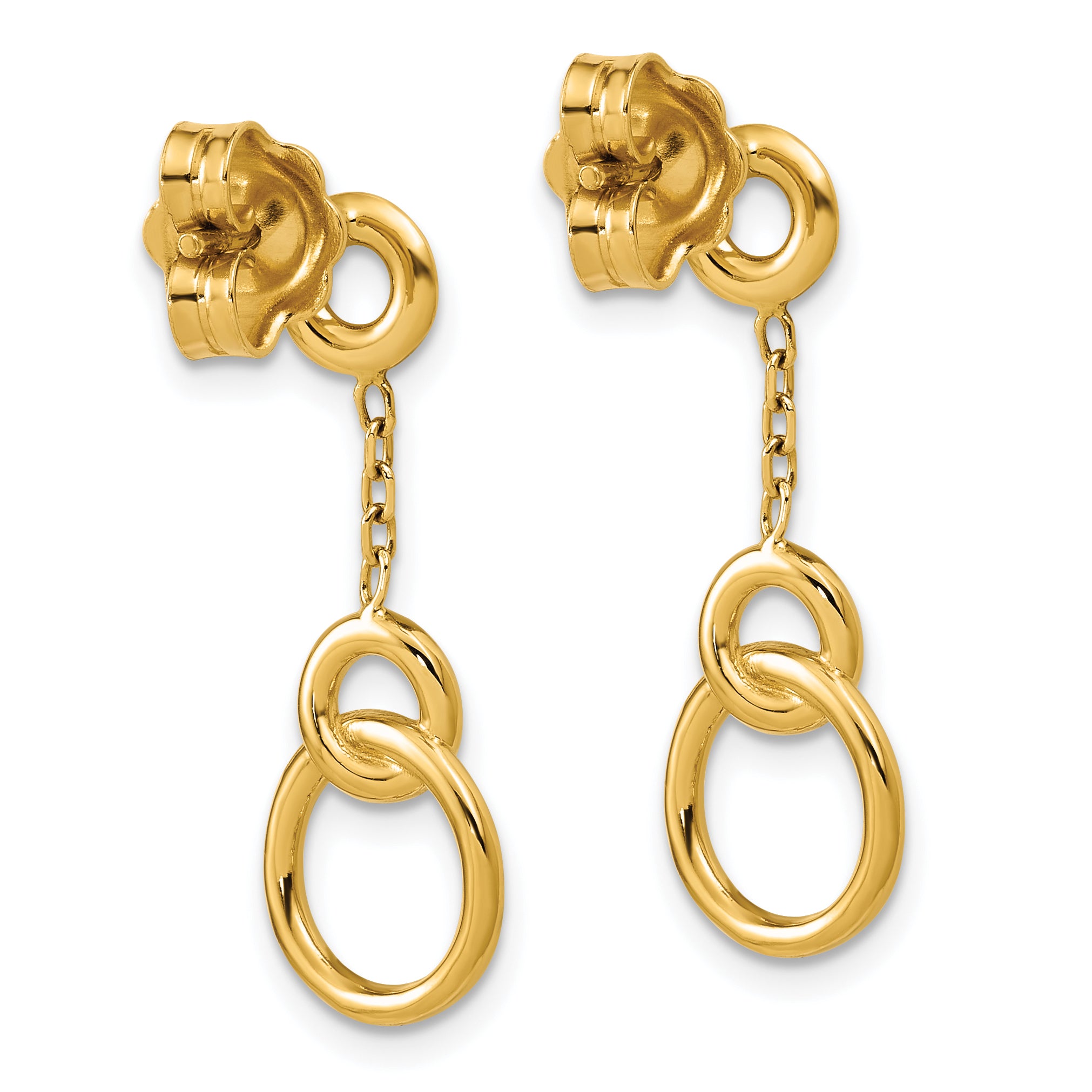 14K Polished Circle Dangle Post Earrings